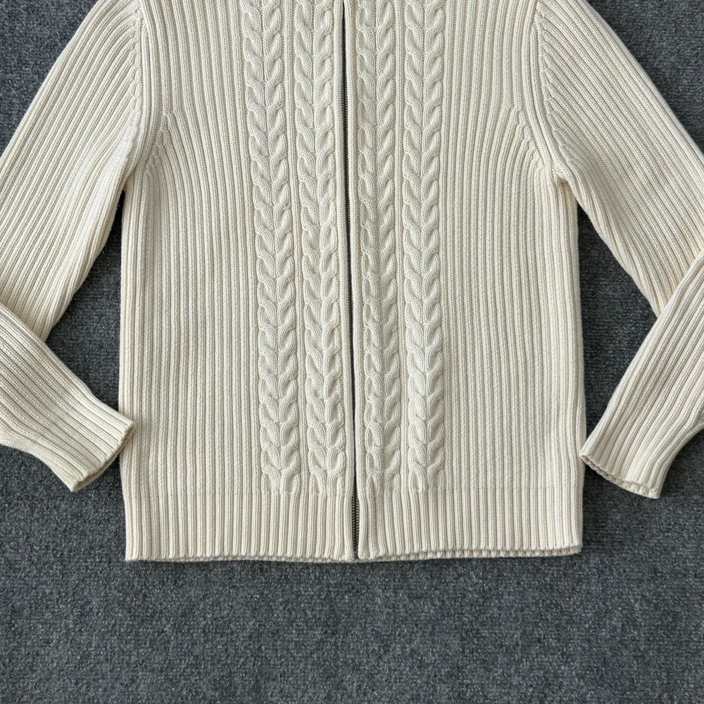 Lands End Sweater Youth 10-12 White Cable Knit Full Zip Mock Japan Vintage Kids - Picture 6 of 10